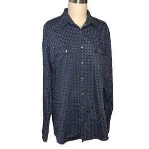 Wrangler Wrancher Shirts Mens XLT Tall Long Sleeve Geometric Print Button Down